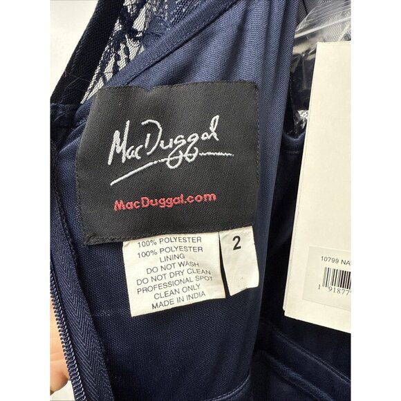 New MAC DUGGAL Size 2 Navy 10799 BEADED LONG SLEEVE A-LINE Cocktail Midi DRESS - Picture 10 of 11